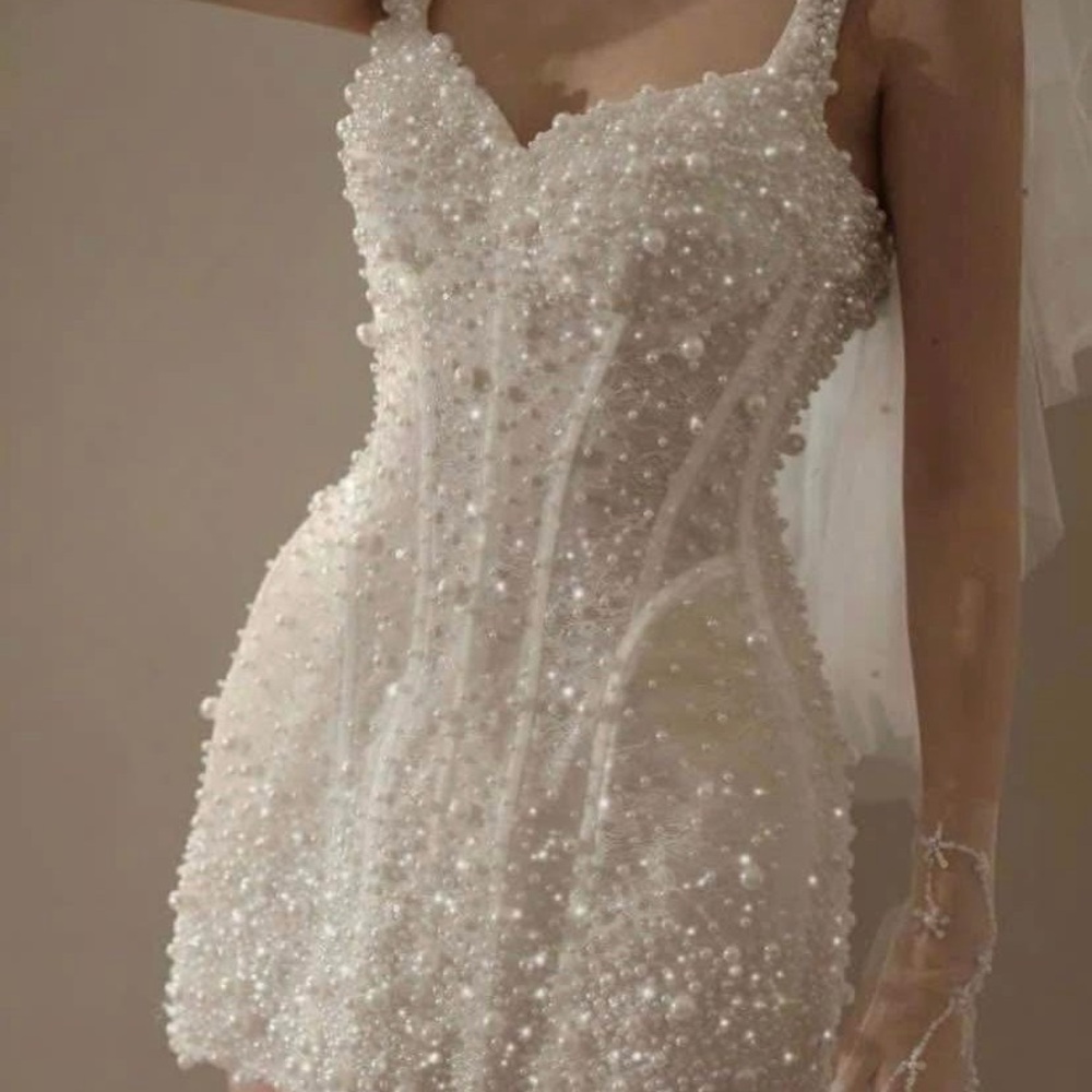 Elegant White Pearl-Embellished Dress